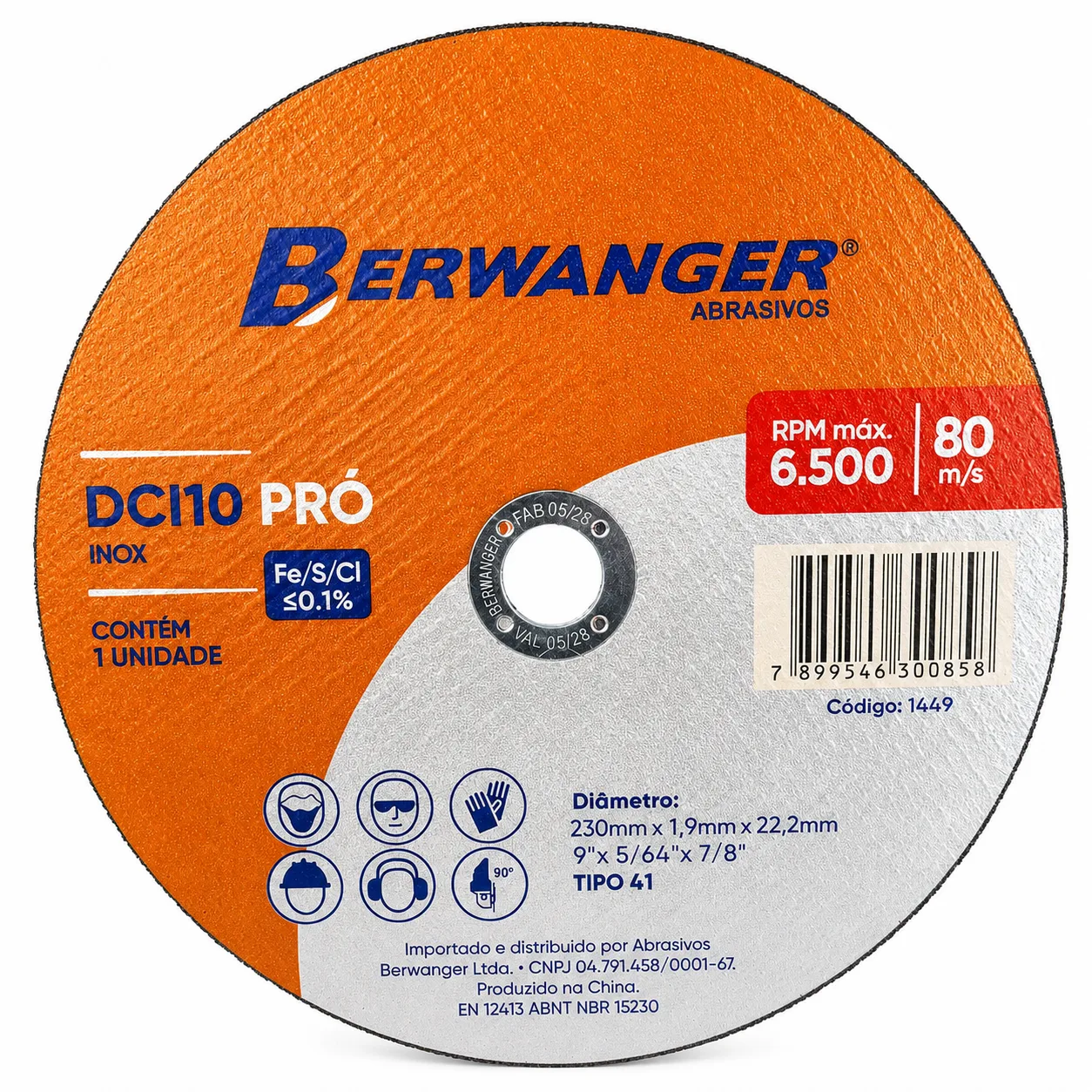 Disco de corte DCI10 PRO 230 x 1,9 x 22 mm T41 Berwanger para aço e inox - SKU 1261008 Disco de corte DCI10 PRO 230 x 1,9 x 22 mm T41 Berwanger para aço e inox